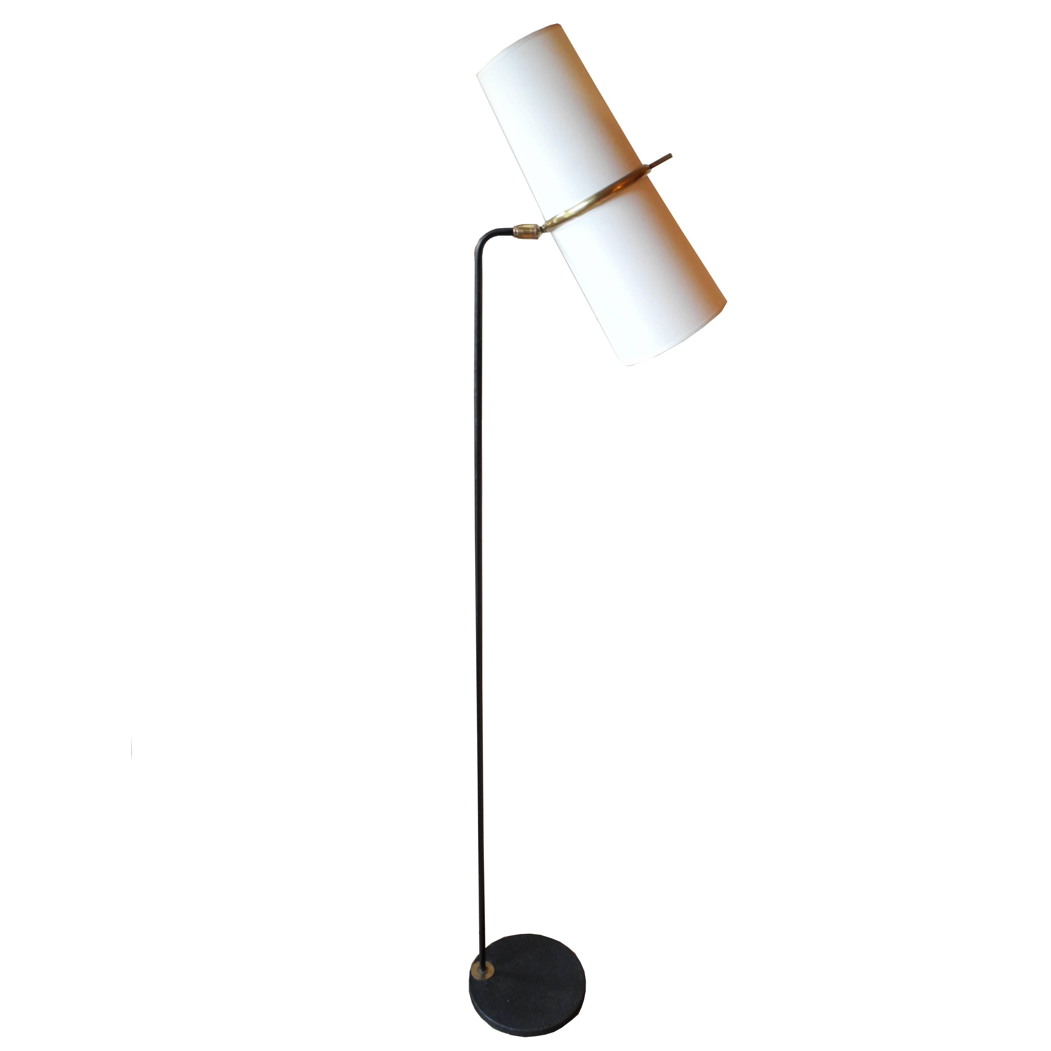 French Modern Brass and Forged Steel Floor Lamp by Maison Lunel For Sale