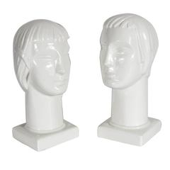 Pair of Art Deco by Geza De Vegh for Lamberton Scammell Porcelain Figure Heads