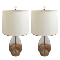 Pair of Blenko Clear Crackle Glass Lamps