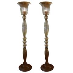 Pair of Barovier Italian Murano Glass Floor Lamps