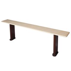 Handsome Long and Narrow Console in Massive Oak and Travertine 6