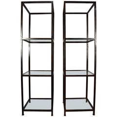 Unique Pair of Monumental Custom Etageres in Glass and Iron 3