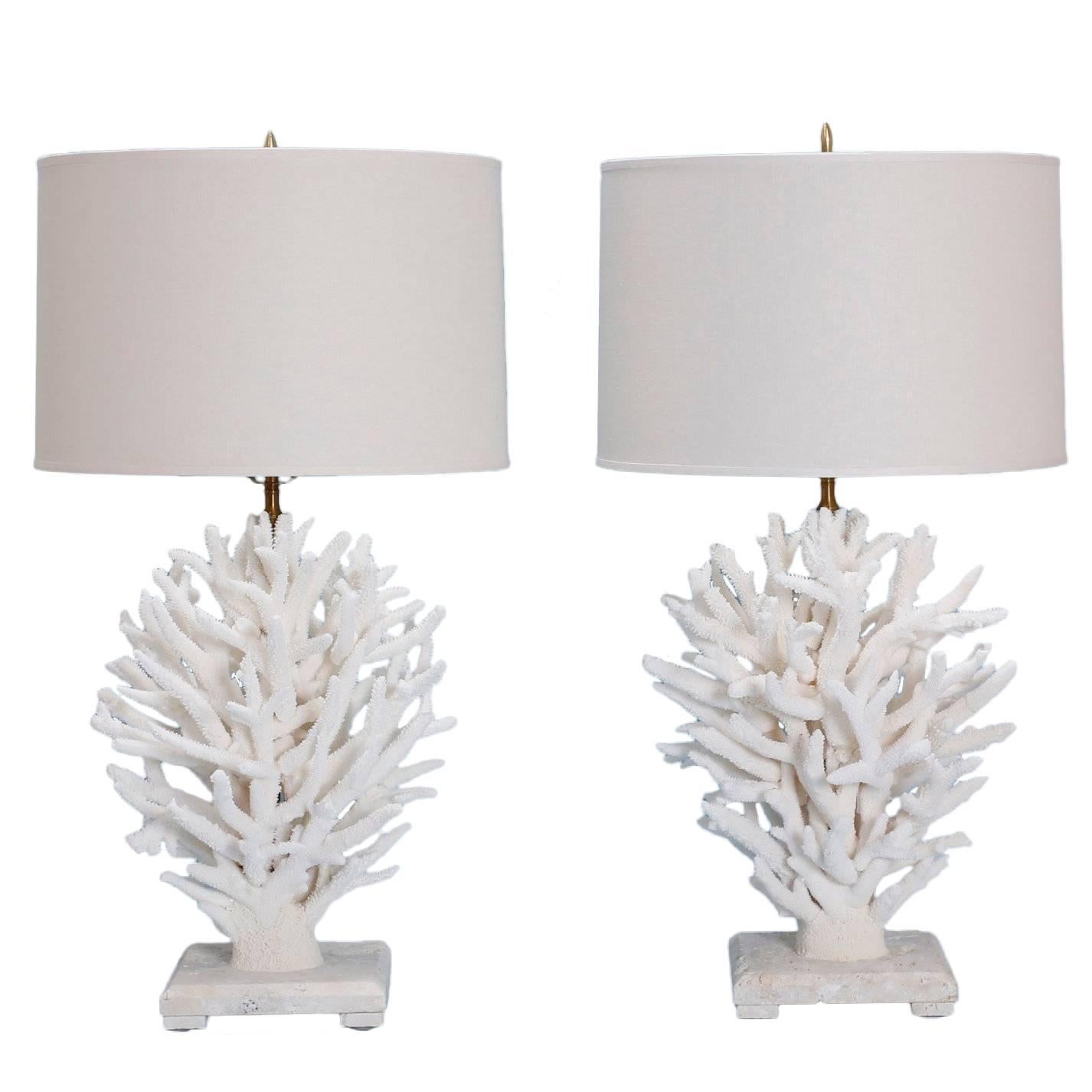 Pair of White Coral Table Lamps