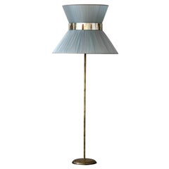 Tiffany contemporary Floor Lamp silver Silk Antiqued Brass, Silvered Glass      