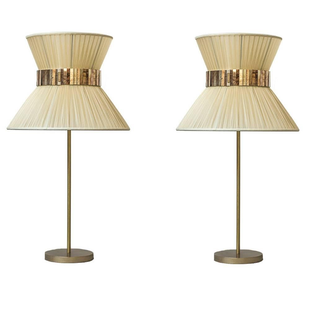 Tiffany console table lamp lightings silk shade brass base silver glass sabrina 