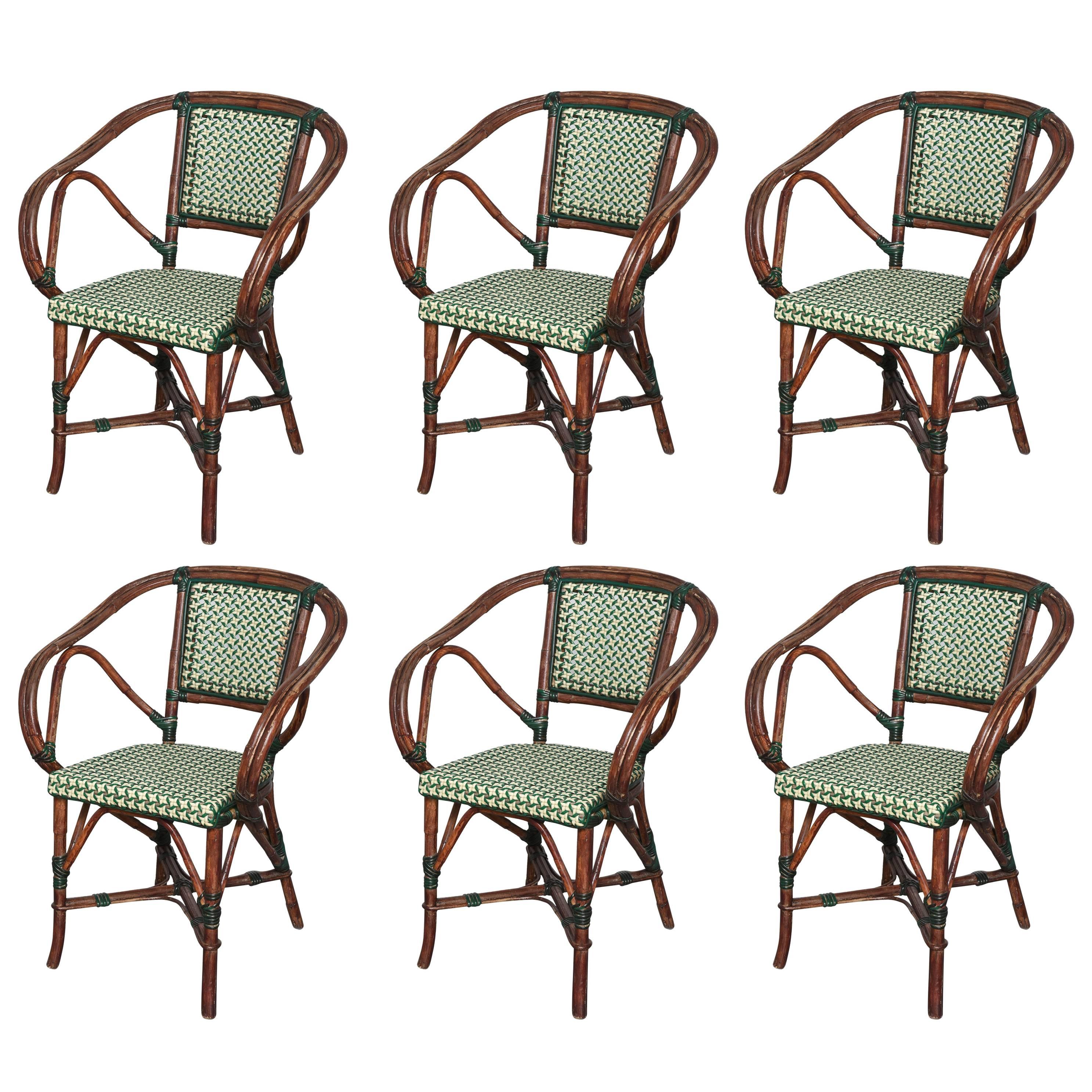 Three French Pairs of Bamboo Vintage Cafe Armchairs