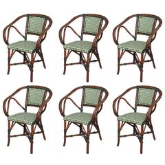 Three French Pairs of Bamboo Vintage Cafe Armchairs