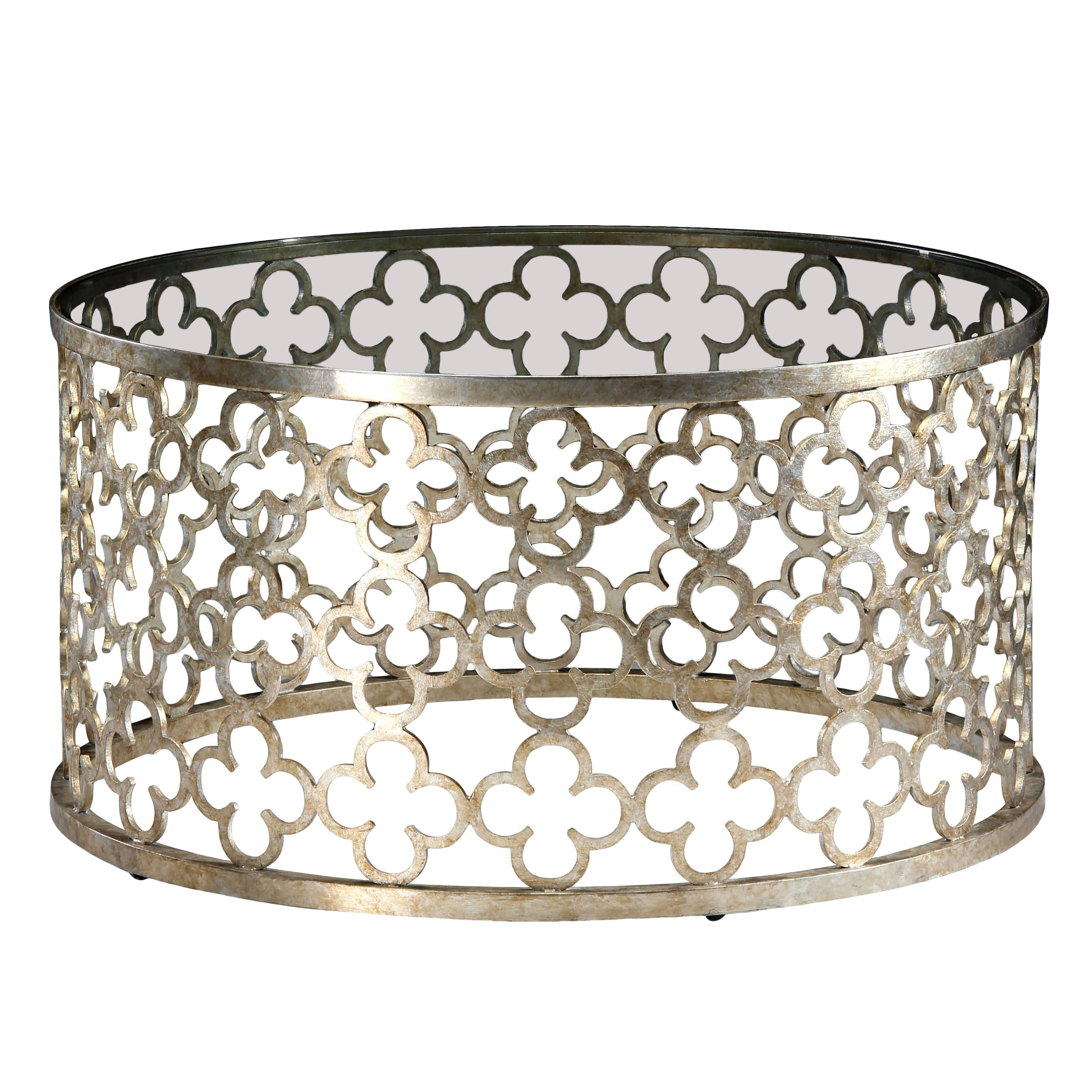 Large Round Italian Silver and Gilt Wrought Iron Coffee Table