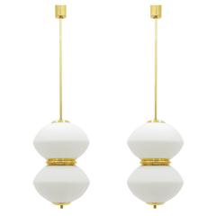 Pair of Stilnovo Glass and Brass Pendants 8