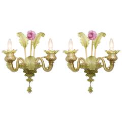 Louis XV Style Murano Glass Sconces ( Part of a Three Piece Set ), Italy, 1930s