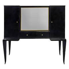 Mid-Century Belgian Black Lacquered Secretary with Mirrored Panel by Decoene