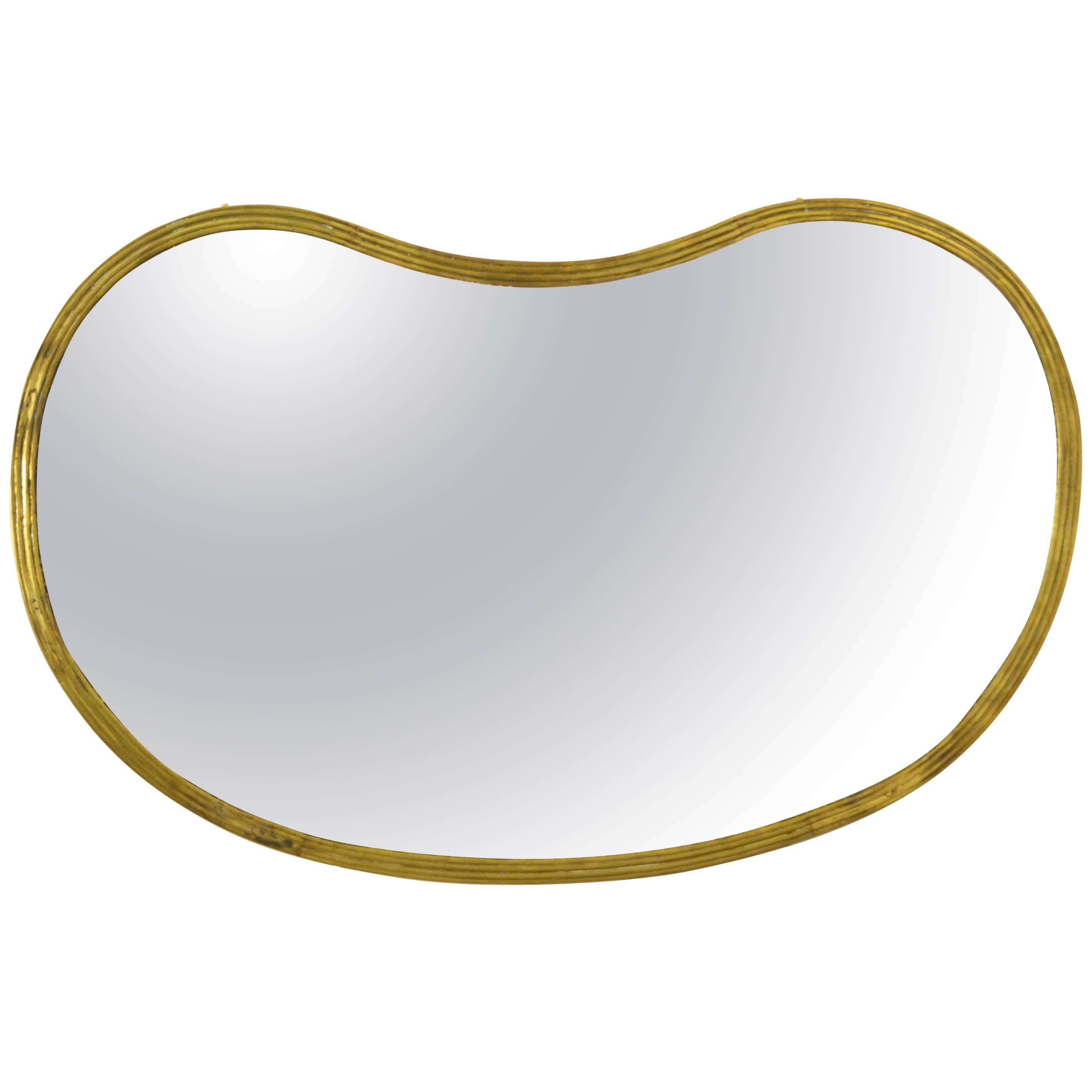 Kidney Shape Brass Mirror