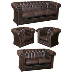 Vintage Leather Chesterfield Sofa, Loveseat and Pair of Armchairs