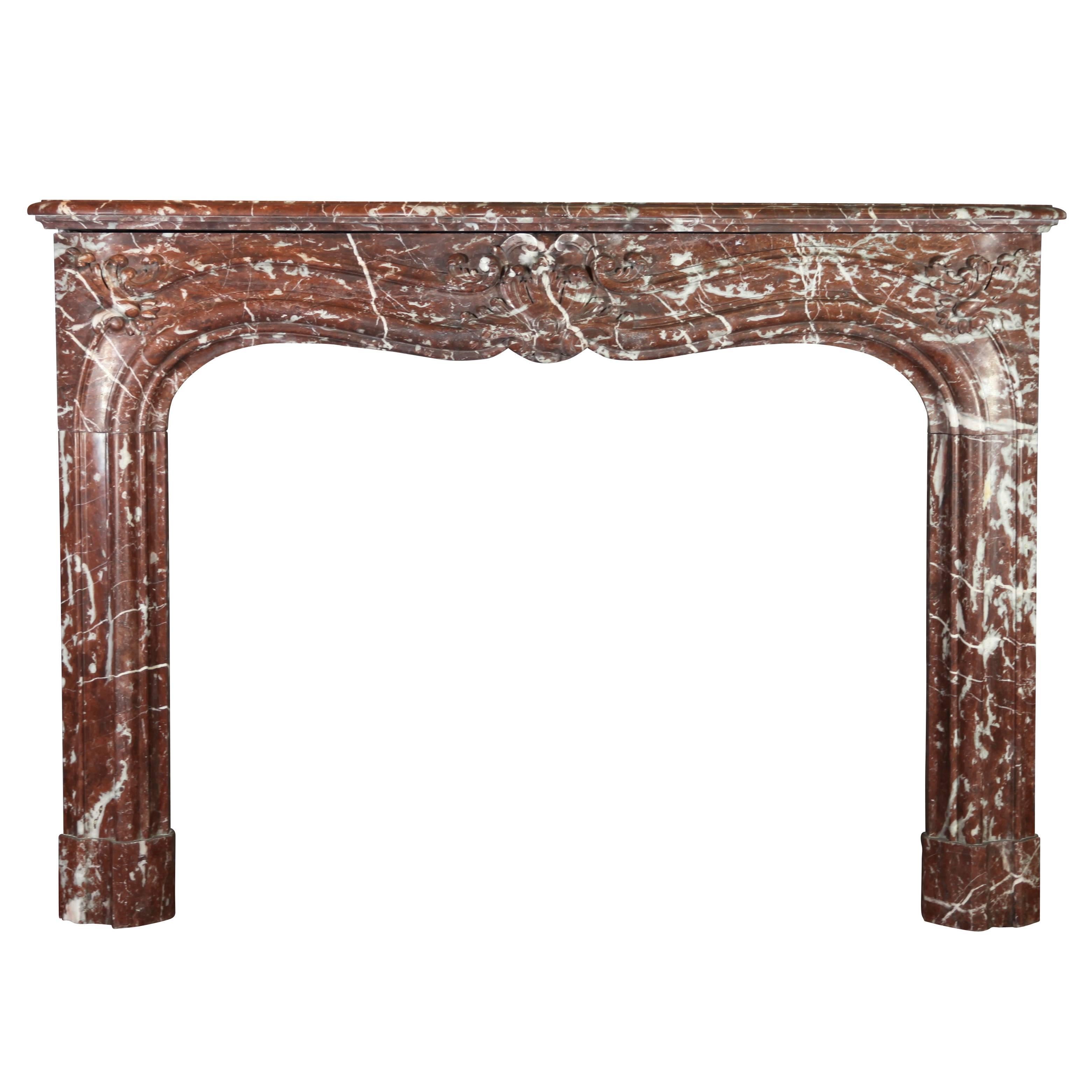 19th Century Antique Fireplace Mantel in Brown and Red Belgian Marble