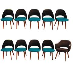 Set of Ten Saarinen for Knoll Executive/ Dining Chairs, Wood Legs