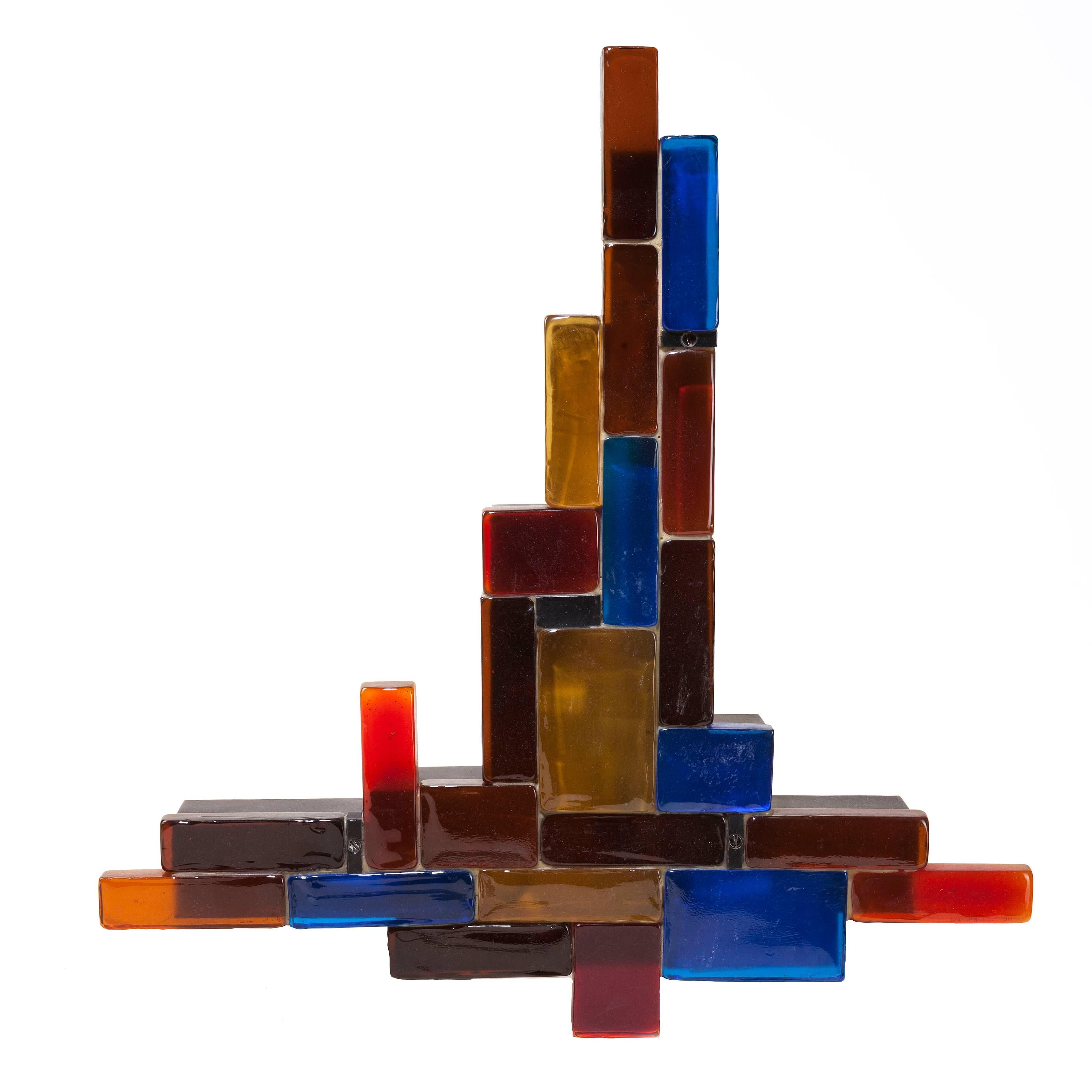 Massive Geometrical Multi-Color Murano Glass Sculpture Sconce For Sale