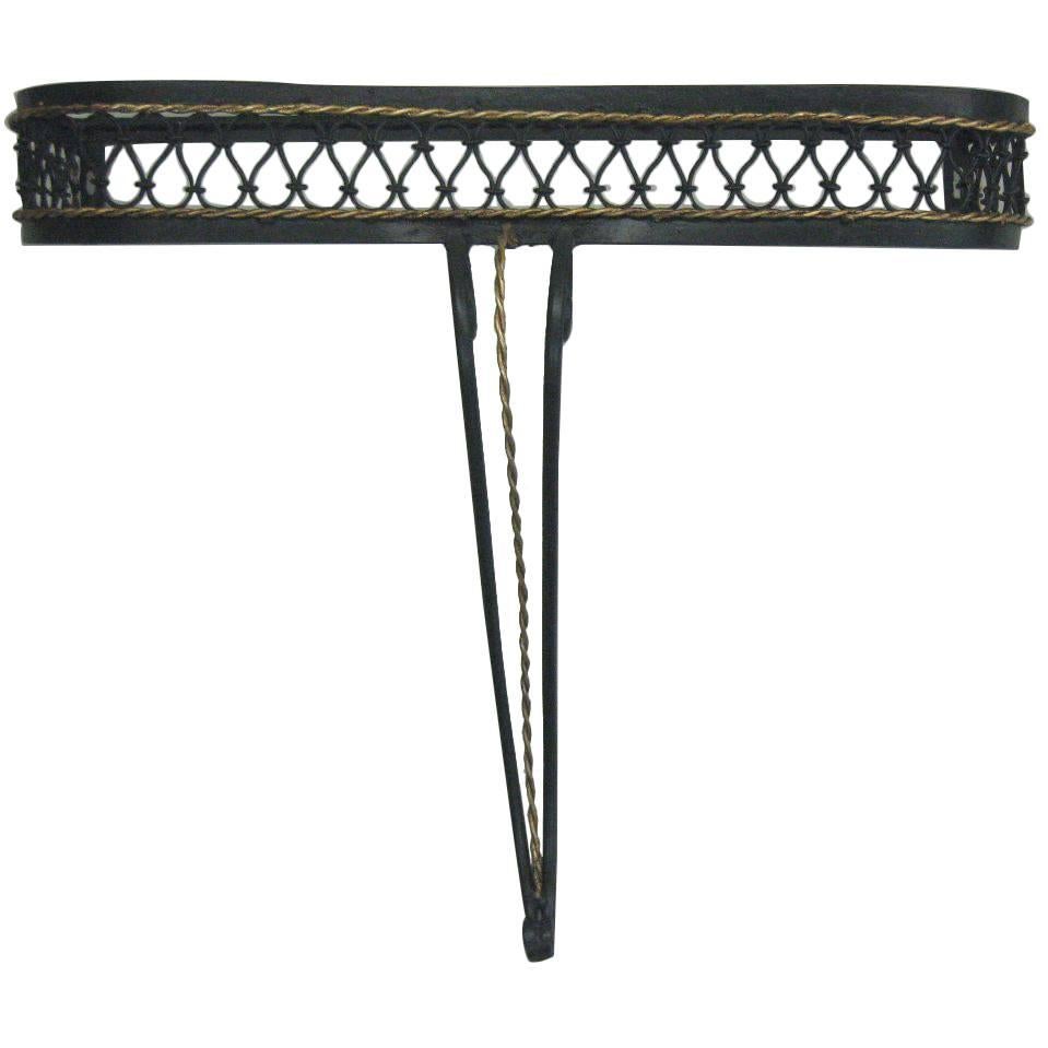French Mid-Century Partially Gilt Wrought Iron Wall Console Attr. to Rene Prou