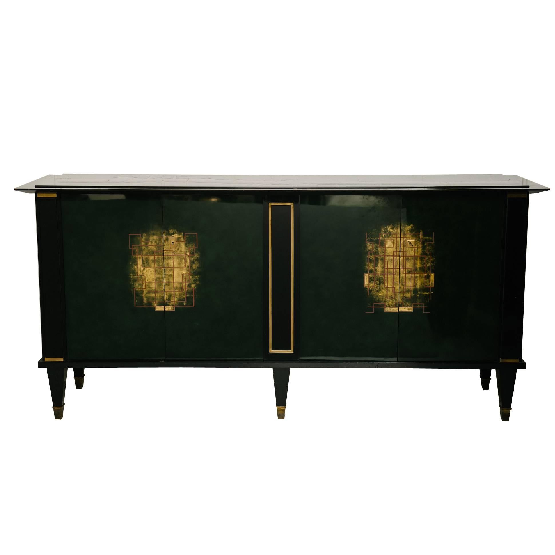 French Art Deco Black Lacquered Credenza