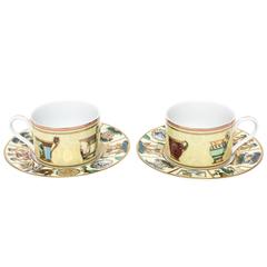 Pair of Vintage Porcelain Gucci Mythological Cups and Saucers/ Tea for two..