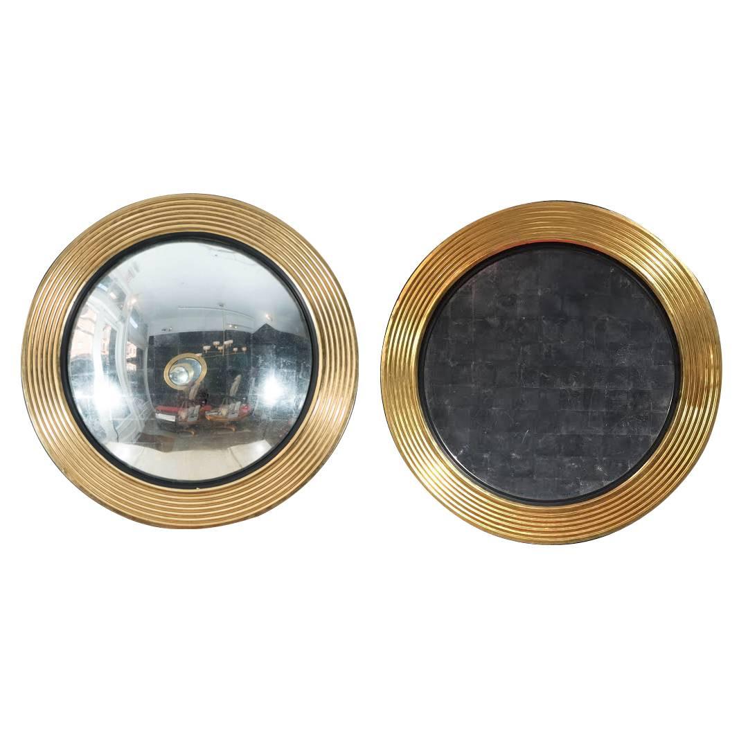 Pair of Concave and Convex Giltwood Mirrors Designed by Tino Zervudachi For Sale