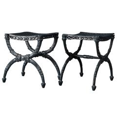 Pair of Charles X Cast Iron Curule Form Stools