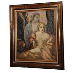 Vintage Symbolist Nude Oil on Canvas by Francois Quelvee, French