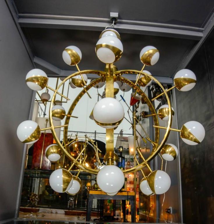 Pair of Round Brass Chandeliers For Sale at 1stdibs