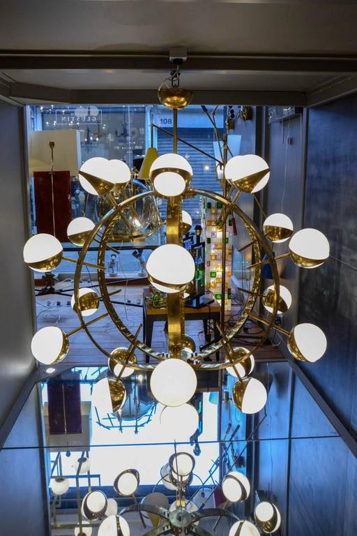 Pair of Round Brass Chandeliers For Sale at 1stdibs
