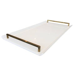 Serving Tray in White Lucite and Brass by Charles Hollis Jones