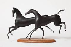 Hagenauer Prancing Horses, Bronze and Wood, circa 1950