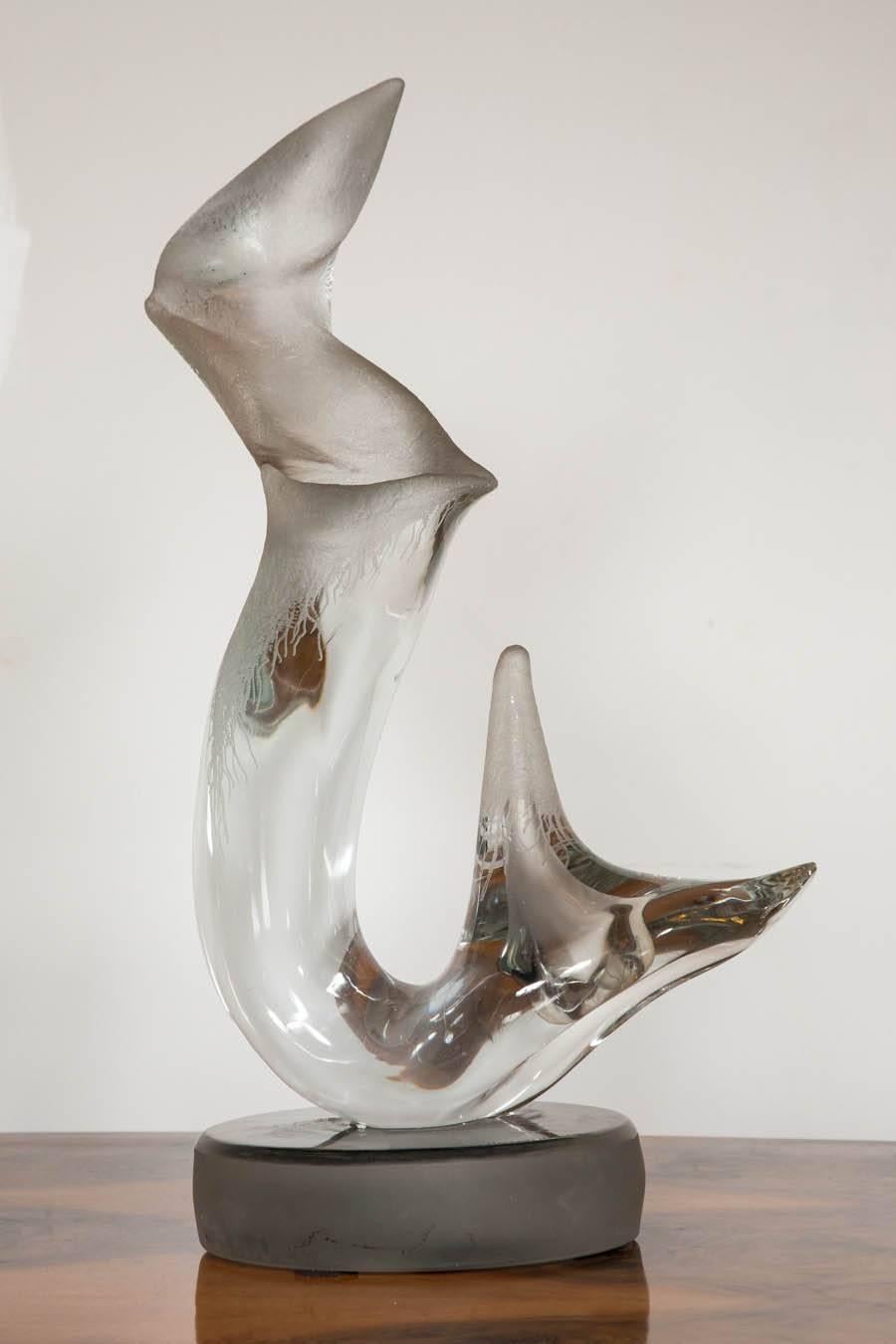 Mid-Century Modern 1960s Italian Glass Sculpture, Signed Mazzega Murano
