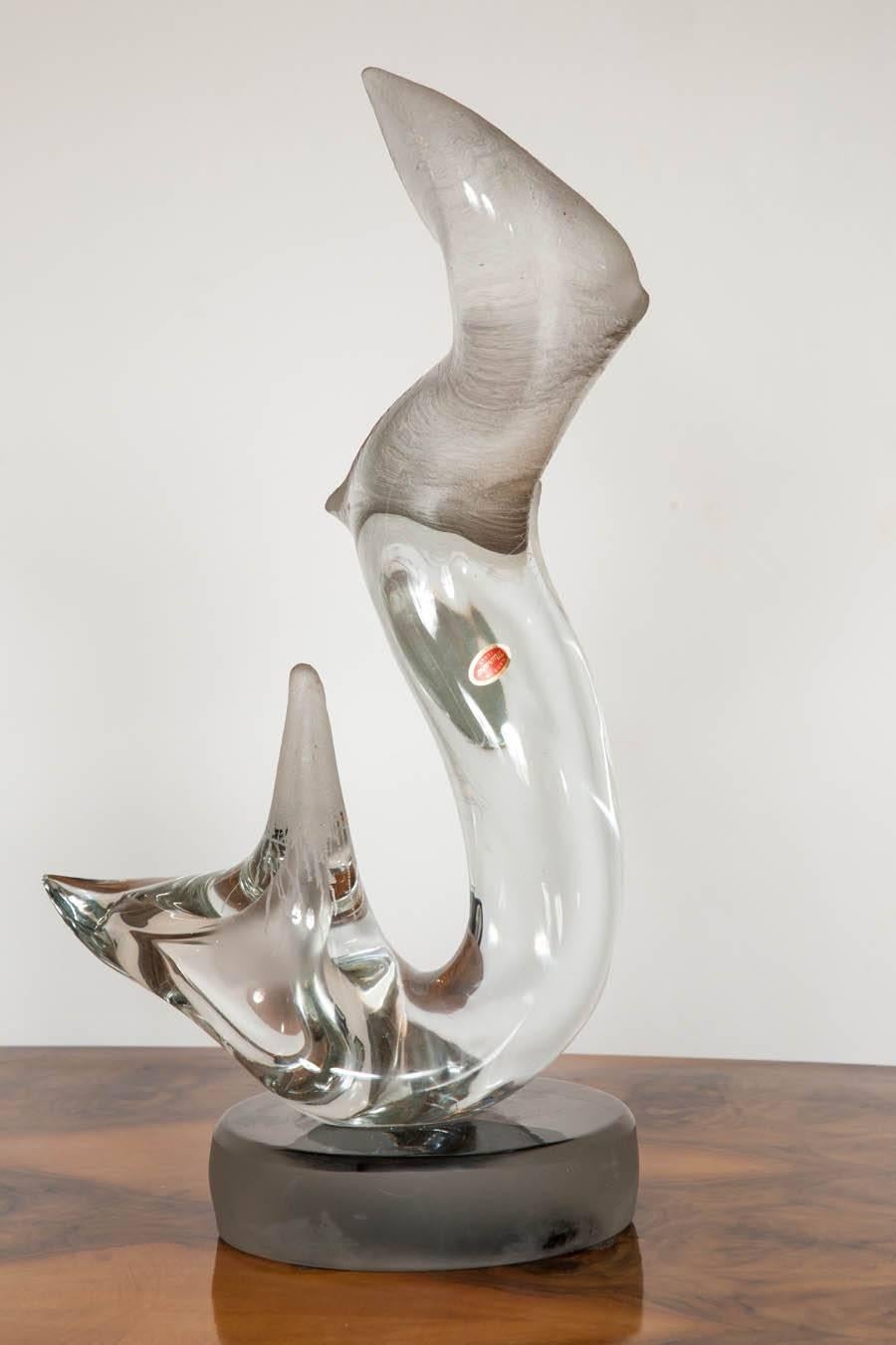Mid-20th Century 1960s Italian Glass Sculpture, Signed Mazzega Murano