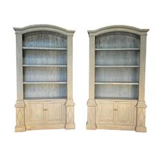 Antique Outstanding Pair Of Bookcases In Painted Wood