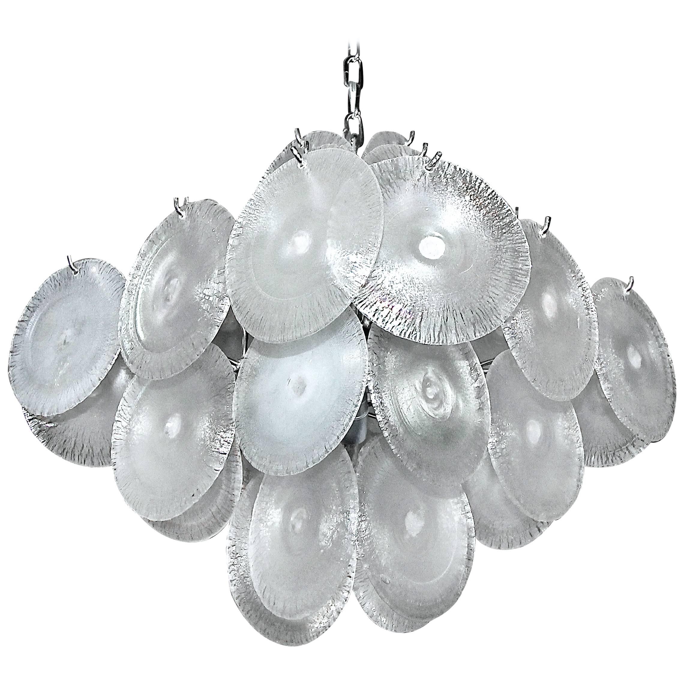 Mazzega Vistosi Murano Iridescent Disc Glass Chandelier For Sale
