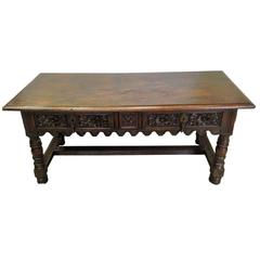 17th Century Spanish Baroque Carved Walnut, Refectory Console Table