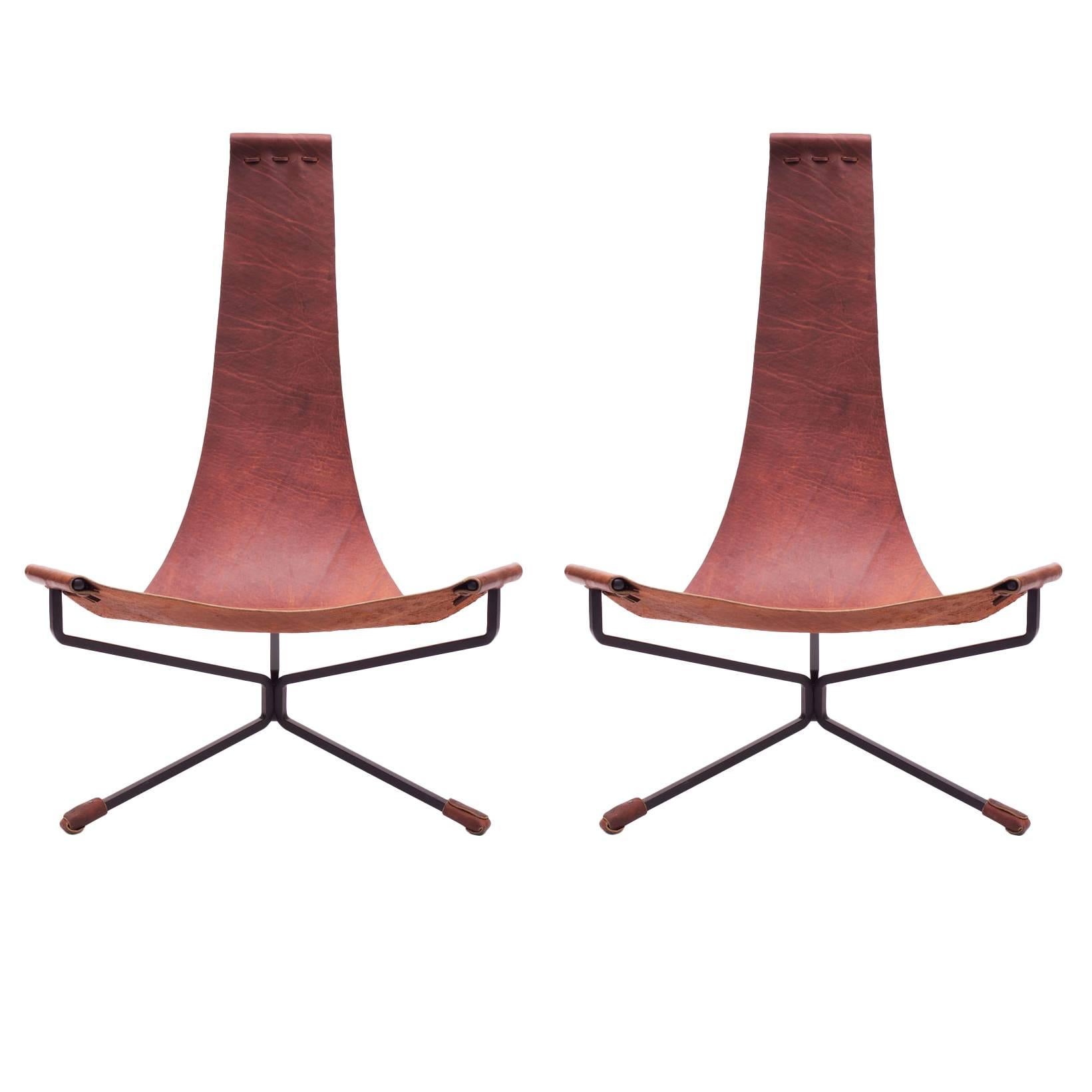 Pair of Dan Wenger Lotus Chair in Leather and Metal