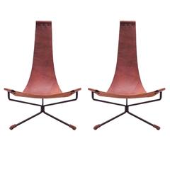 Pair of Dan Wenger Lotus Chair in Leather and Metal 6