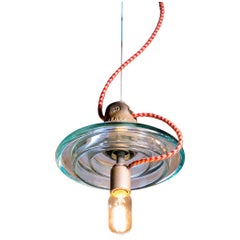 Industrial Belgian Glass Pendants with Colored Cords
