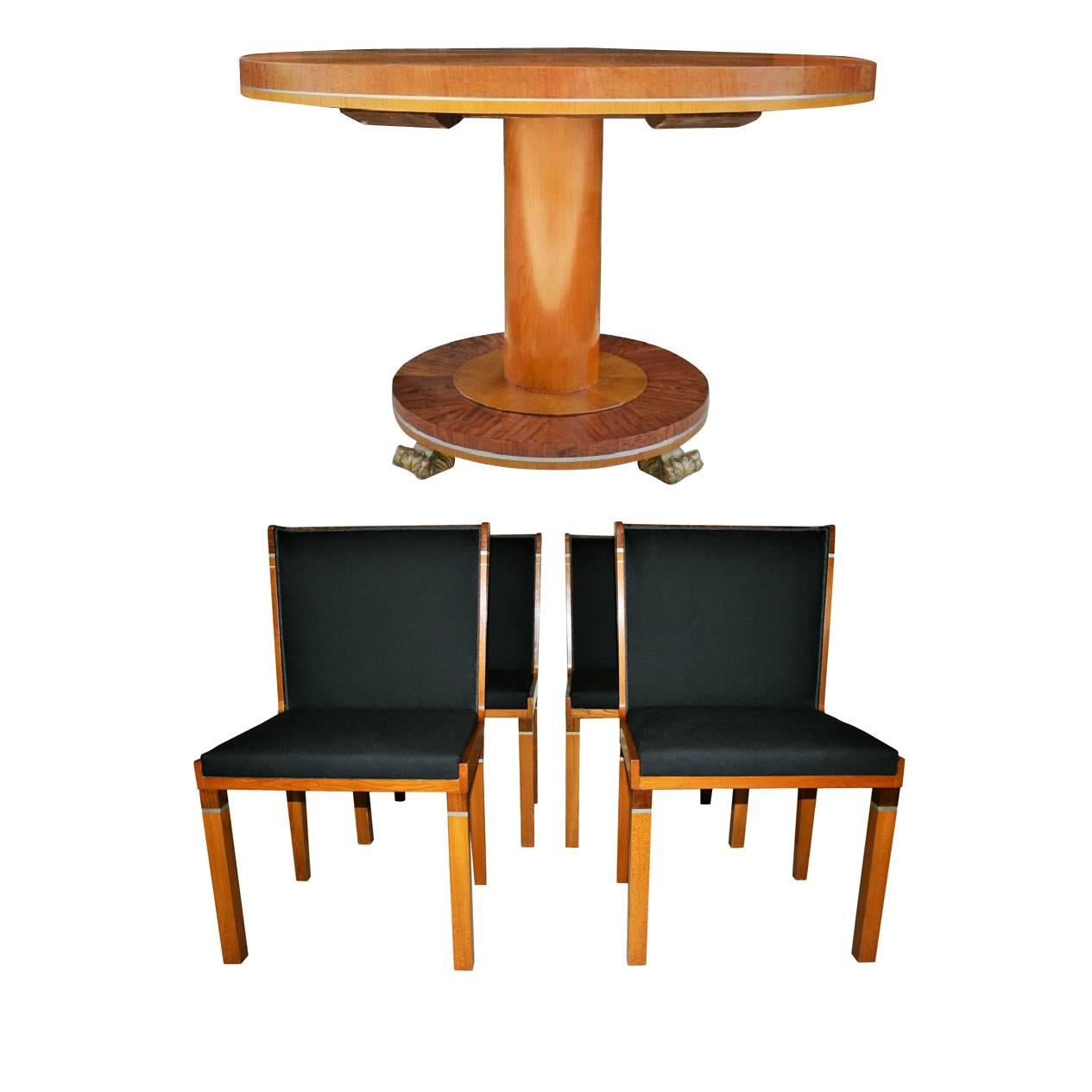 Set of Four Stunning Dining Chairs in Swedish Art Deco by Carl Bergsten 2