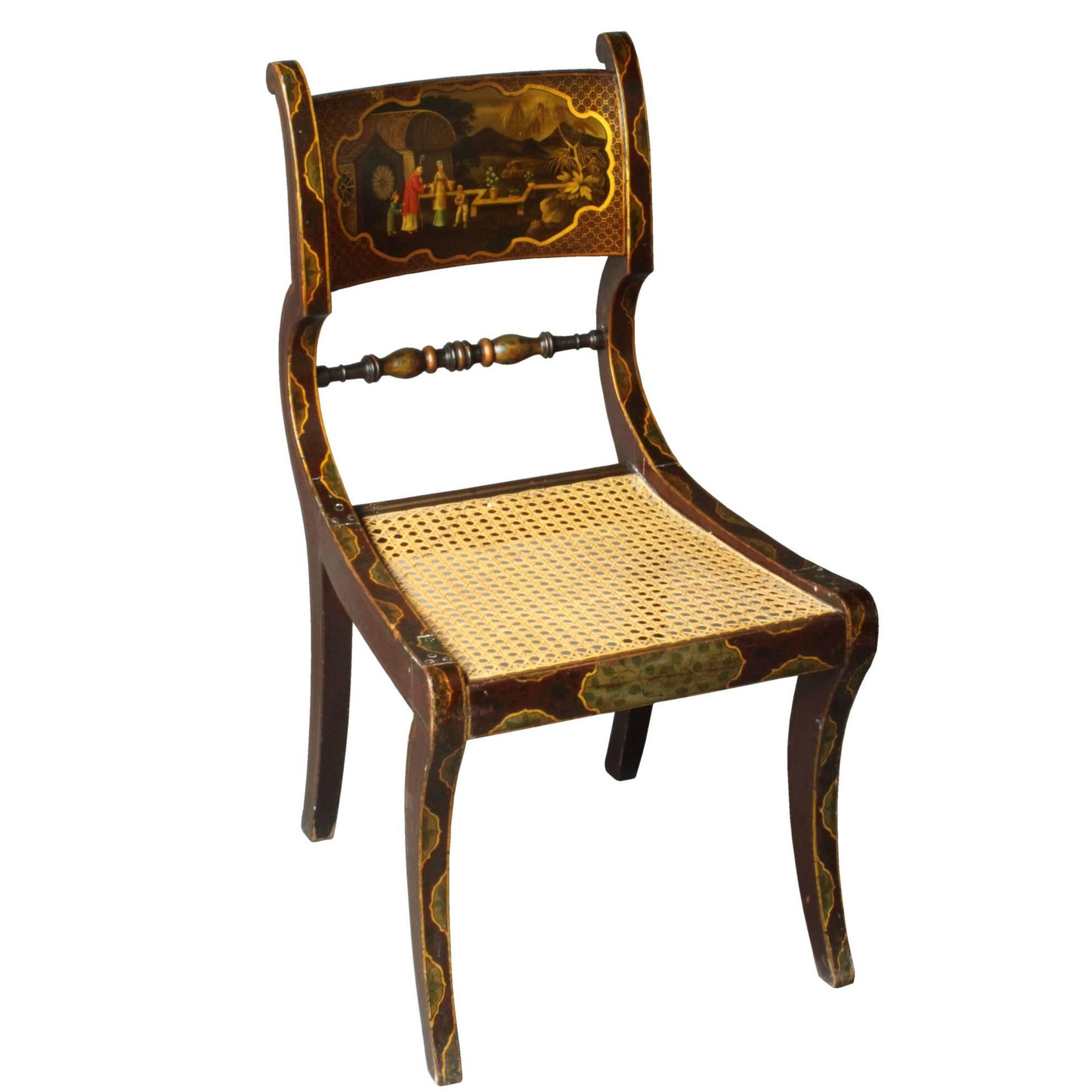 Regency-Stuhl mit bemalter Lehne im Angebot