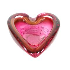 Sommerso Cranberry & Toffee Controlled Bubbles Murano Glass Heart Bowl 2