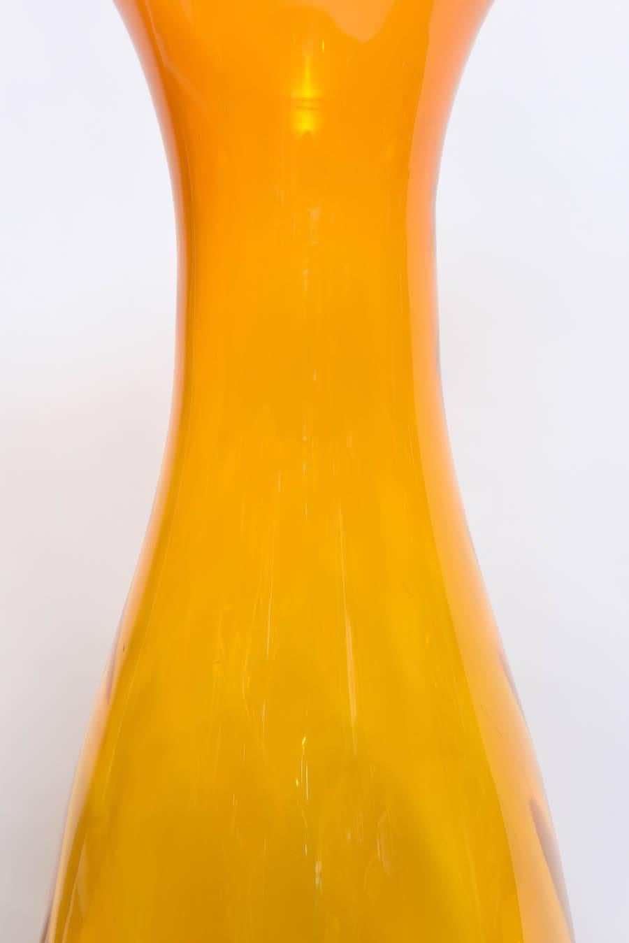 Hand-Crafted Mid-Century Modern Collectable Large Blenko Orange Glass Bottles For Sale
