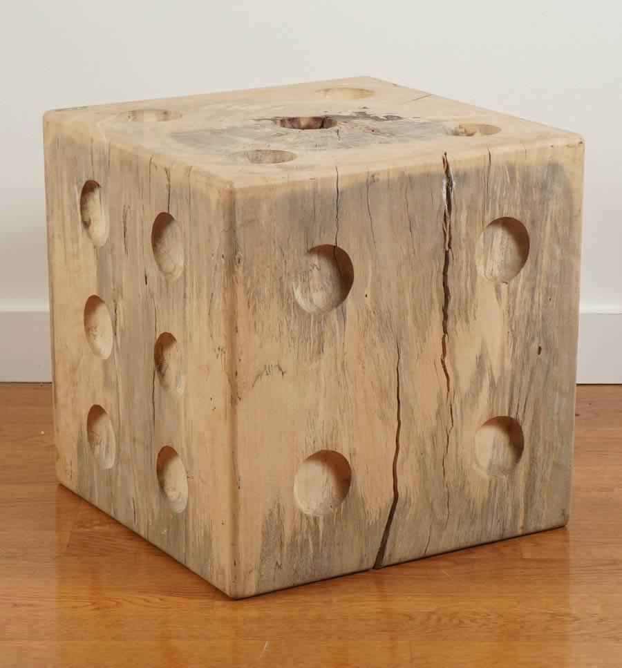 dice cube, side table, handcrafted in solid, tamarin wood. Fun!!