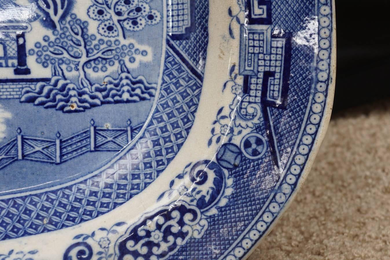 English Blue & White Scenic Transferware Platter, Asian Motif, circa 1860