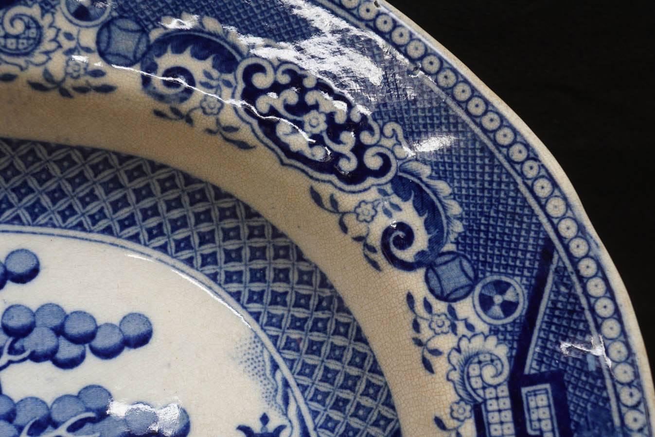 Blue & White Scenic Transferware Platter, Asian Motif, circa 1860 In Good Condition In Sheffield, MA