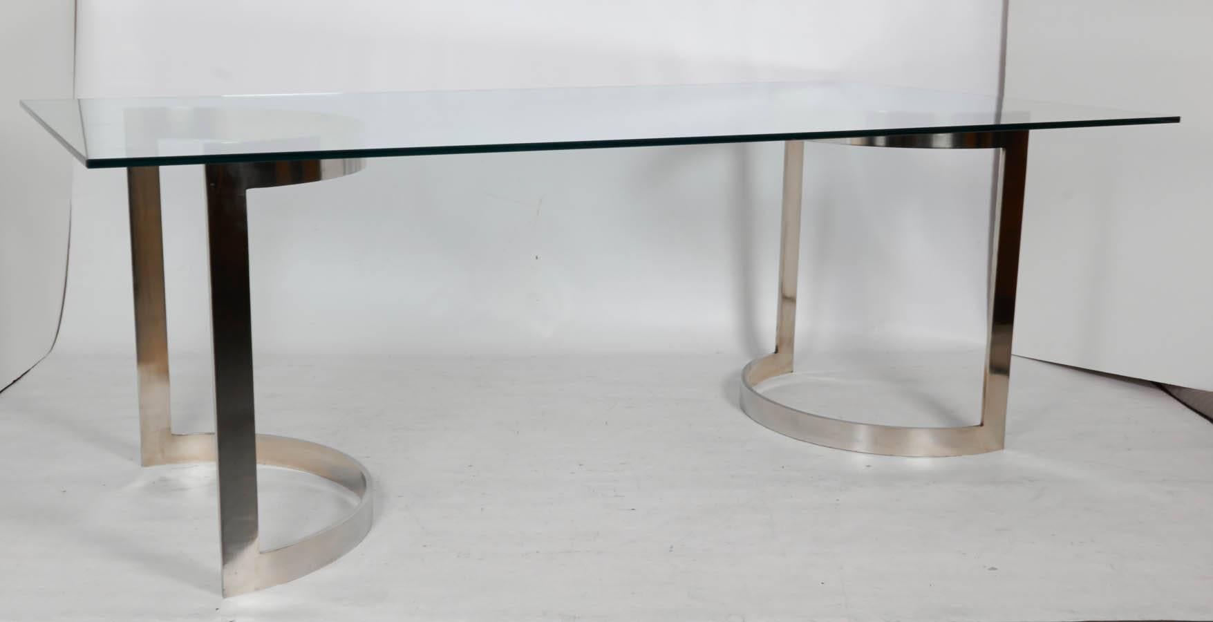 American Milo Baughman Dining Table with Bronze Sculptural Supports
