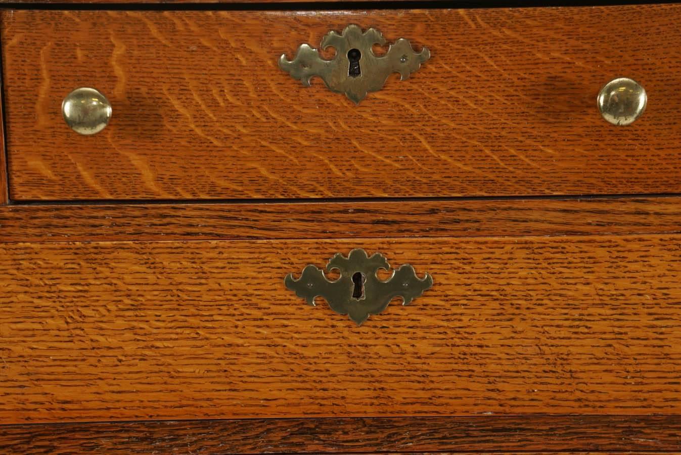 Early American Gentlemans Tall Chest of Drawers in Oak and Brass 1