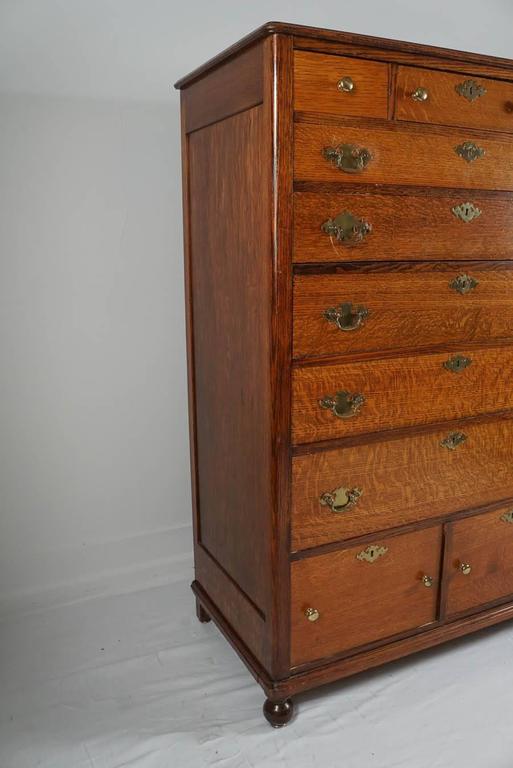 Early American Gentlemans Tall Chest of Drawers in Oak and Brass at 1stDibs