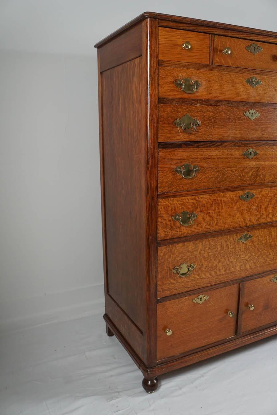 Early American Gentlemans Tall Chest of Drawers in Oak and Brass 2