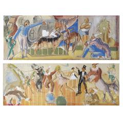 Fabulous Pair of 1940's French Circus Paintings 7